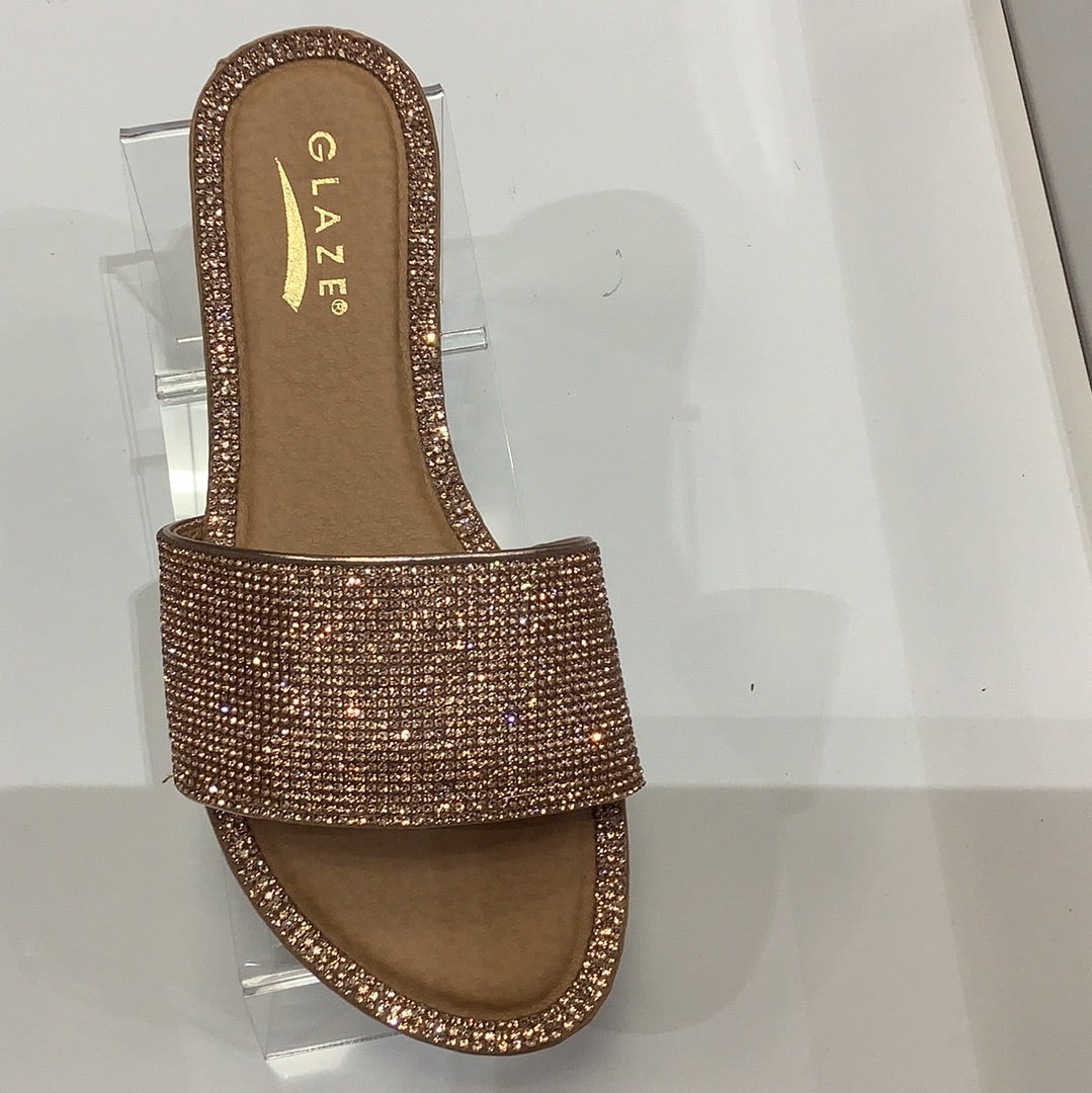 Gold flat sandals hot sale with rhinestones